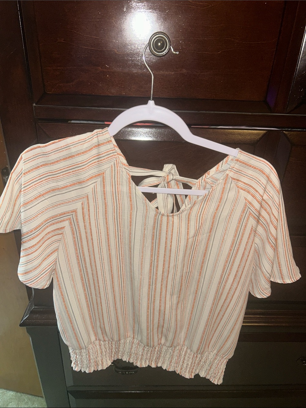Paper Crane Cream and Orange Striped Tie-Back Short Sleeve Top